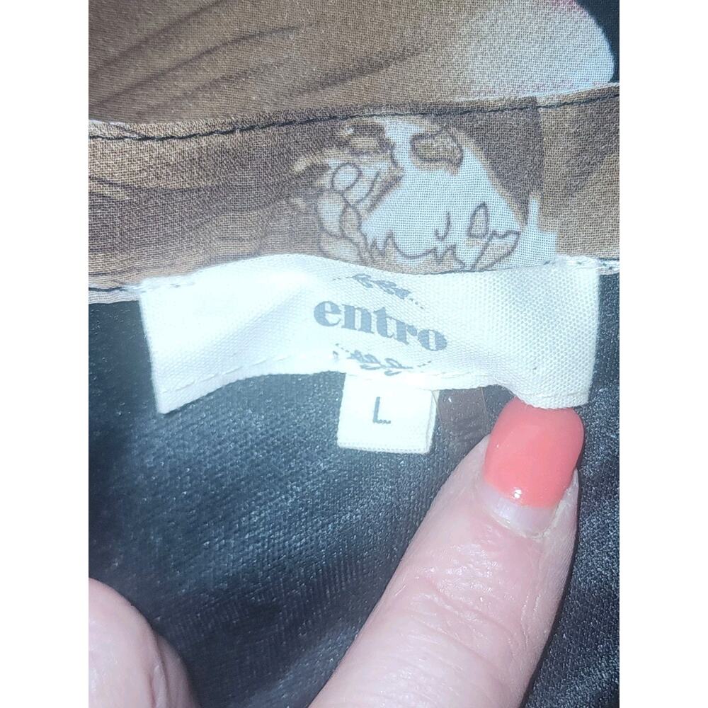 Entro Women's Black/Brown Floral Print Mini Dress Size Large Embroidered - Picture 3 of 16